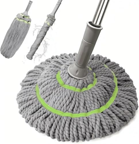 Image of Spin Mop for Home Cleaning Floor / 360 Rotating Mops for Floor Cleaning Deluxe System 𝐒𝐞𝐥𝐟 𝐒𝐞𝐩𝐚𝐫𝐚𝐭𝐢𝐨𝐧 Dirty and Clean Water System 2Pcs Reusable Microfiber Pad (Grey-Green)