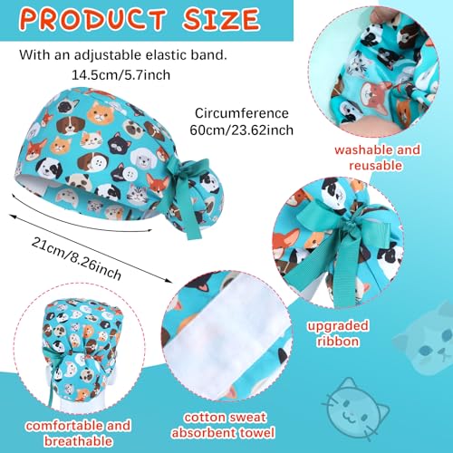 Image of 6 Pcs Scrub Caps for Women Doctor Nursing Hats with Buttons Adjustable Tie Back Working Cap Bouffant Scrub Hats for Women Men