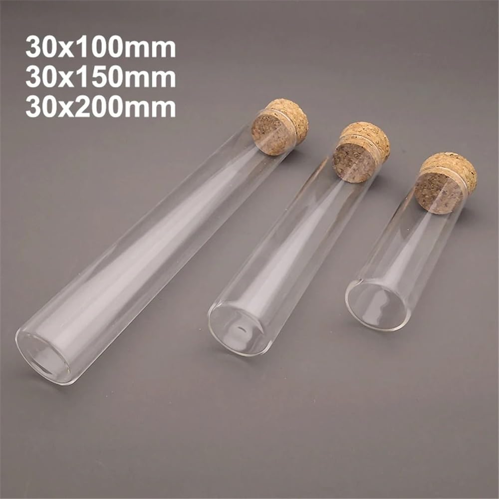 Laborausstattung und -bedarf 5-10-20 Stück 30x100mm / 30x150mm 30x200mm Klares Labor Flaches Verdickungsglas Reagenzgläser mit Korken