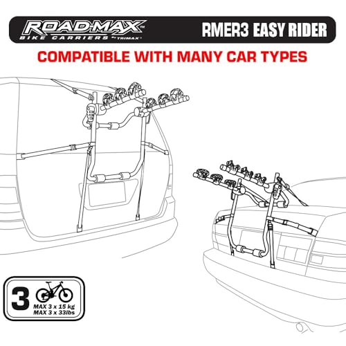 Image of Trimax Easy Rider Bike Carrier, 3 Bikes, Trunk Mount