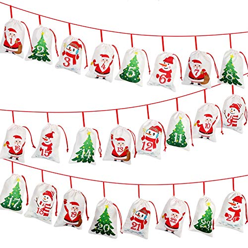 Aytai Christmas Advent Calendar 2020, 24 Days Burlap Hanging Advent Calendars Candy Gift Bags DIY Xmas Countdown Christmas Decorations for Kids Wall Home Office Holiday Decor