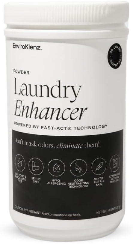 EnviroKlenz 30 Load Powder Fragrance-Free & Non-Toxic- Best Odour Eliminating Detergent for Mould, Mildew Odours, & Musty Smells