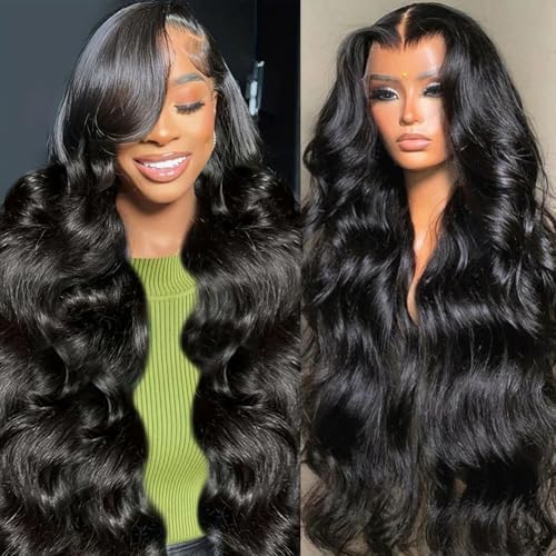 GBUN 13x6 Lace Front Wigs Human Hair 28 Inch Body Wave HD Lace Front Wigs Human Hair Pre Plucked 200 Density with Baby hair Transparent Lace Frontal Wigs for Women Natural Color