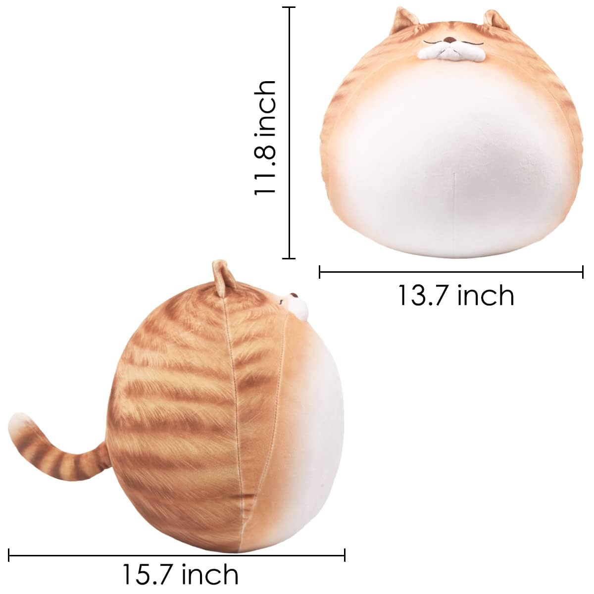 ARELUX 11.8In High Chubby Cat Plush Pillow, Cute Orange Fat Kitty Cat Stuffed Animal Soft Kitten Adorable Hugging Pillow Anime Plushies,Funny Toy Birthday for Adults Friends