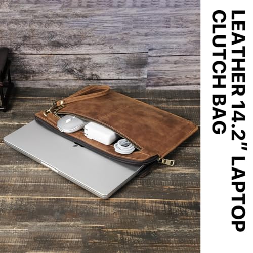 Image of CONTACTS Full Grain Leather 14 inch Laptop Case Large Document Bag Notary Bag Slim Briefcase for Men