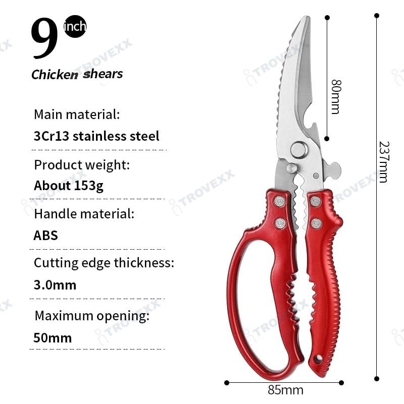 Image of Heavy Duty Poultry Shears Kitchen Scissors for Chicken Meat Fish & Turkey Cutting. Multifunction Japanese Chef Shear with Safety Lock, Non Slip Handle, Bottle Opener & Nut Cracker