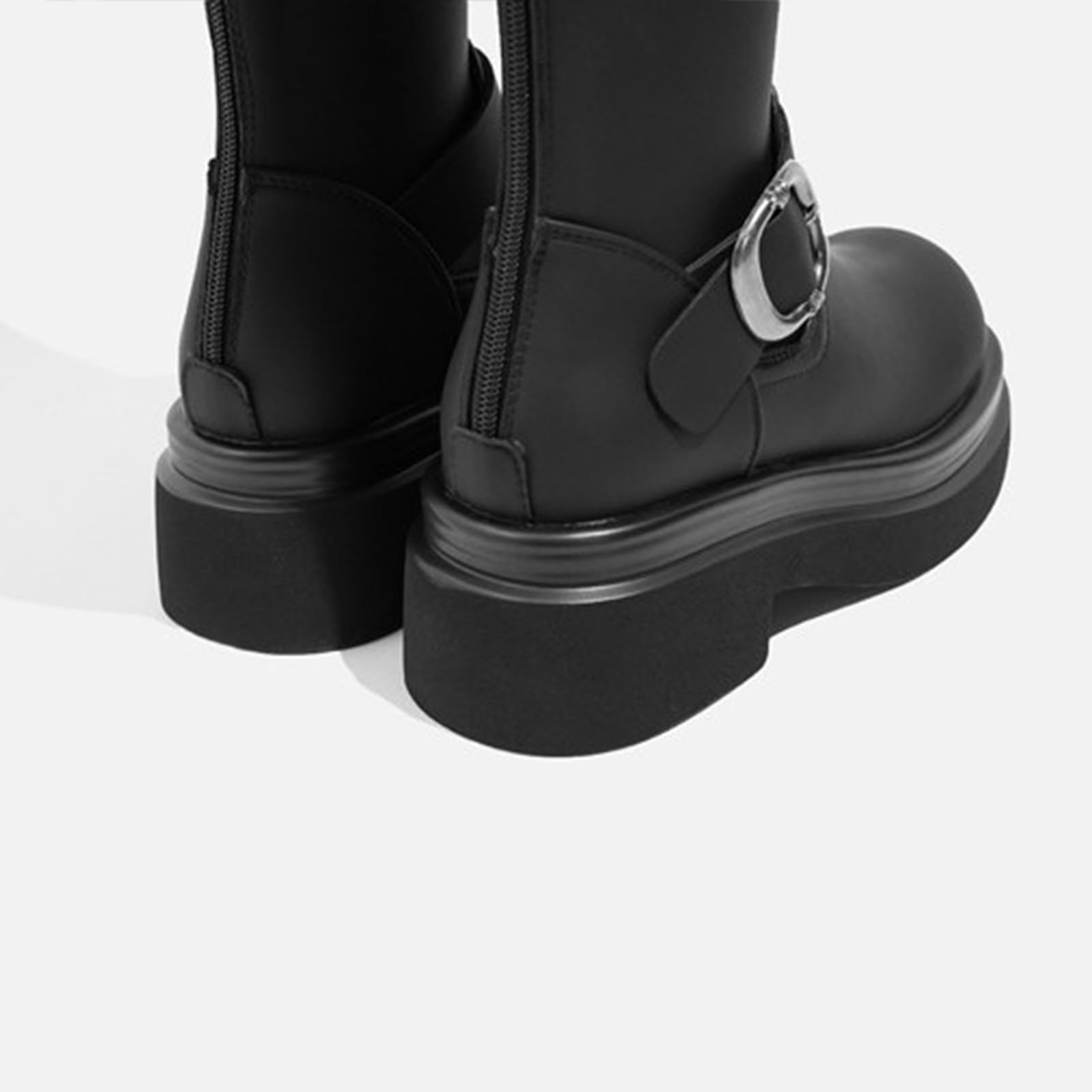 Botas A Media Pantorrilla Mujer Tacón Grueso con Cremallera Estilo Montar para Otoño Invierno Streetwear Y Trabajo Cuero Sintético Ajuste Cómodo