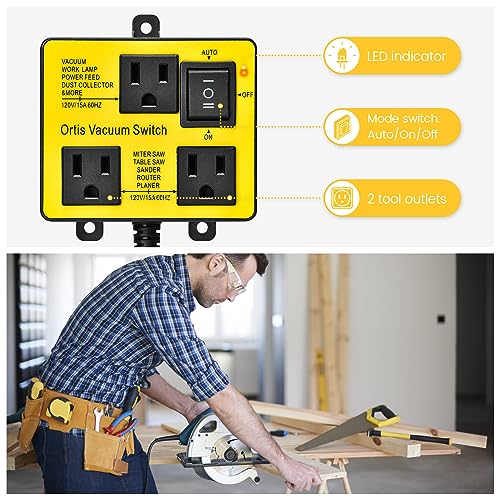 Image of Automatic Vacuum Switch, Ortis Vacuum Switch for More Power Tools, Delay Vacuum On /Off to Prevent Circuit Overload and Tripping, Keep Your Workplace Cleaner, Better for Your Lung