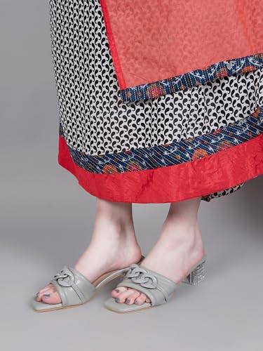 Image of Women's Slip On-On Heeled Sandals with Transparent Block Heels & Decorative Chain Strap Signora103| Fashionable Summer Slides Trendy Chain Strap Signora103