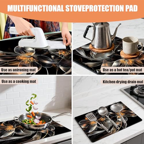 Image of Anti-Slip Electric Stove Top Cover, Foldable Heat-Resistant Glass Stove Top Cover Protector, Multi-Scenario Use Dish Drying Mat 30 inchx21 inch