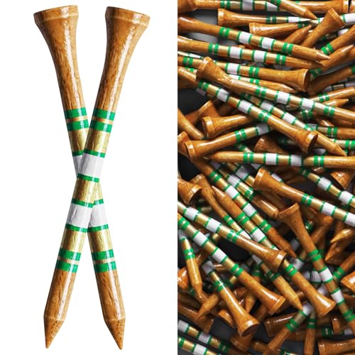 Finger Ten Golf Tees Western Birch Wood Value 100 Pack 1 1/2 2 3/4 3 1/4 Inch, Durable Stable Tees Smooth Surface, Long Lasting For Men Women Golfers (Brown&Amp;Gold&Amp;Green, 3 1/4 Inch)