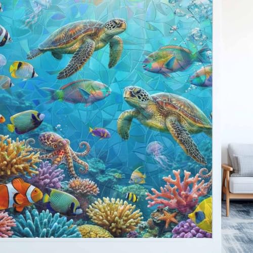 Vinilo decorativo para ventana con diseño tortuga marina azul 17.7 x 39.3 in miniatura 4