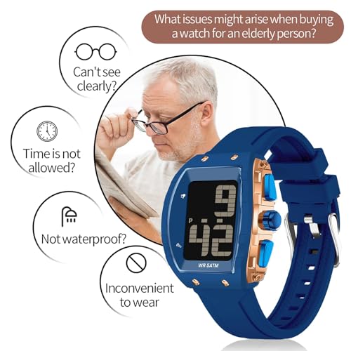 Image of findtime Digital Watches for Elderly Men, Large Face Voice Talking Watch with English Speaking LED Backlight Big Number Easy to Read Timer Alarm 5ATM Waterproof