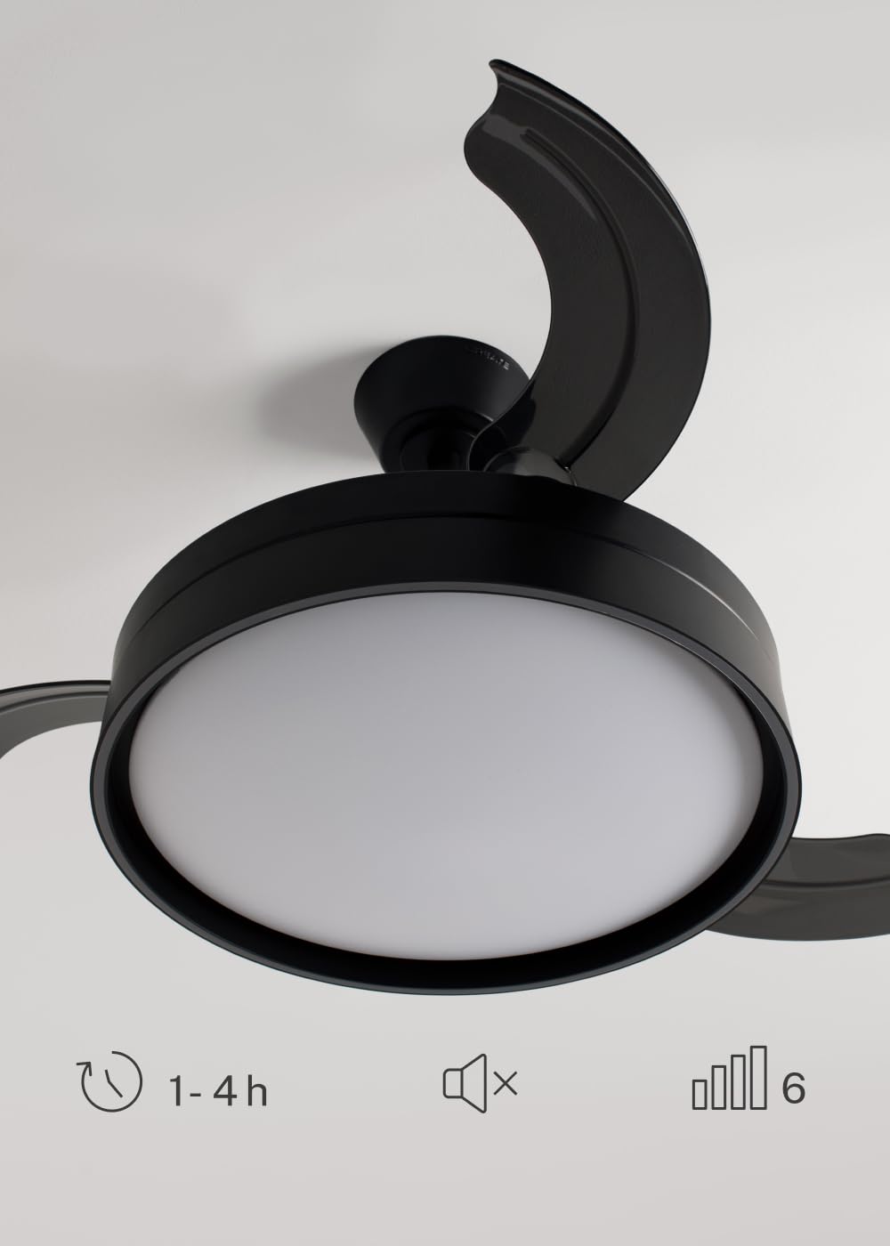 CREATE / WIND CLEAR EDGE/Ventilador de techo con luz negro con mando / 40W, Silencioso, Ø107 cm, 6 velocidades, aspas retráctiles, programable, función verano-invierno, luz led 3 temperaturas