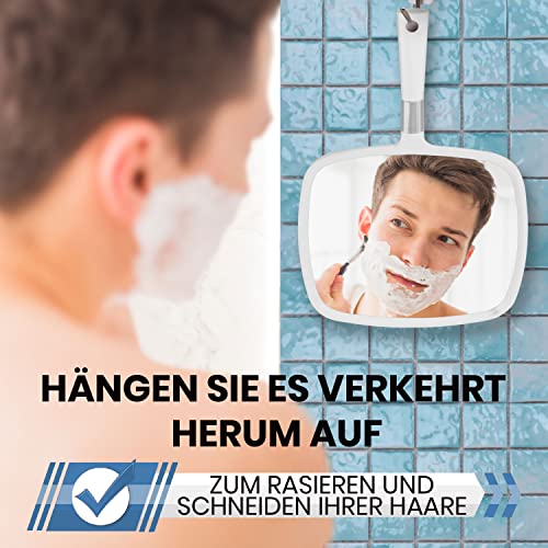 Mirrorvana Großer Handspiegel, Friseur Handspiegel mit Griff, Friseurspiegel Rechteckig, Spiegel groß mit Griff, Hand Held Mirror with Handle - 23cm W x 33cm L (weiß)