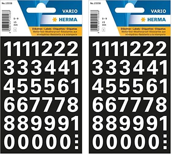 Herma 15558 Etiquettes chiffres de 1 à 9, résistant aux intempéries Blanc 15 mm 0-9 (Lot de 2)