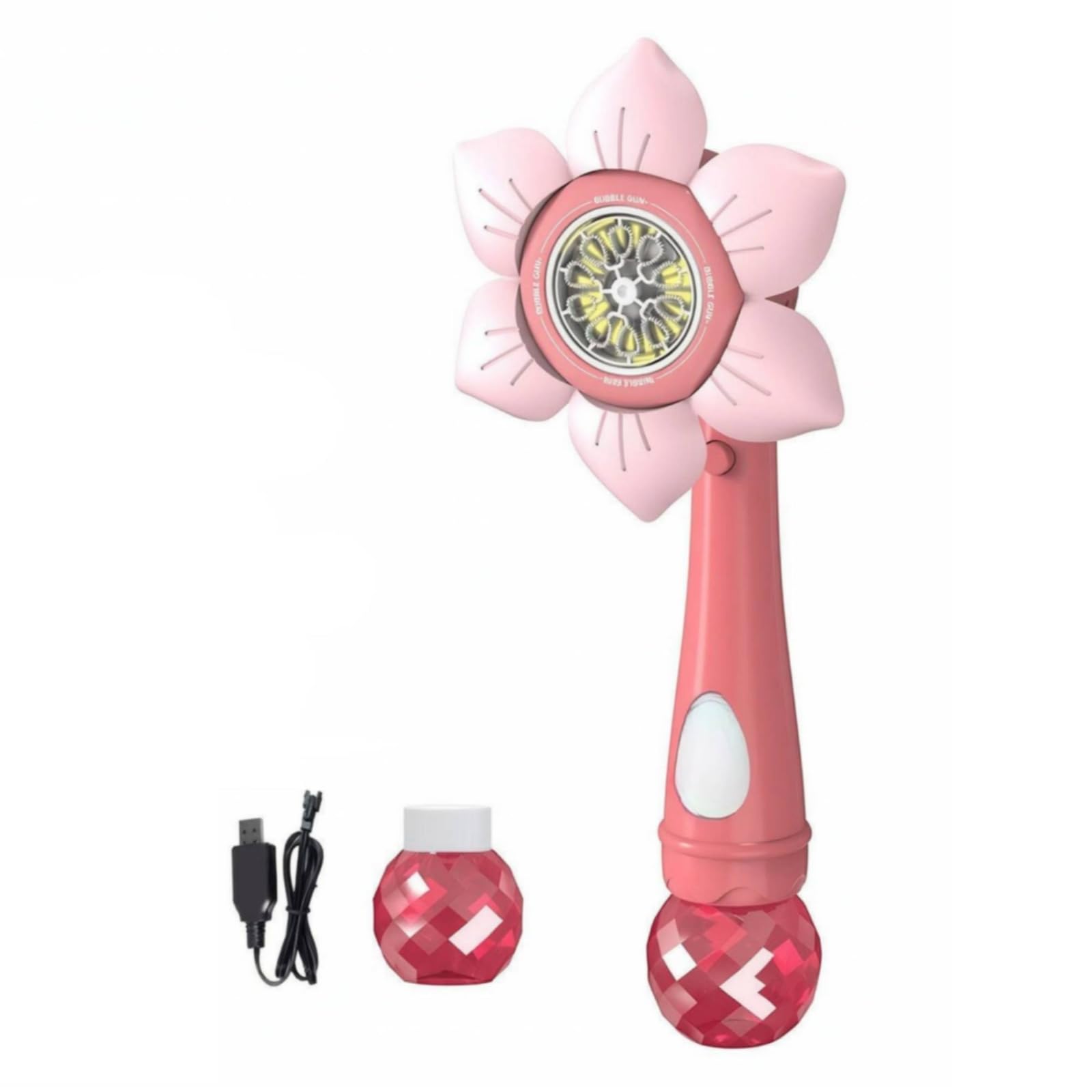 Soffia Bolle Automatico Portatile Multiforo Giocattolo Ricaricabile per Bambini, Giardino, Rosso