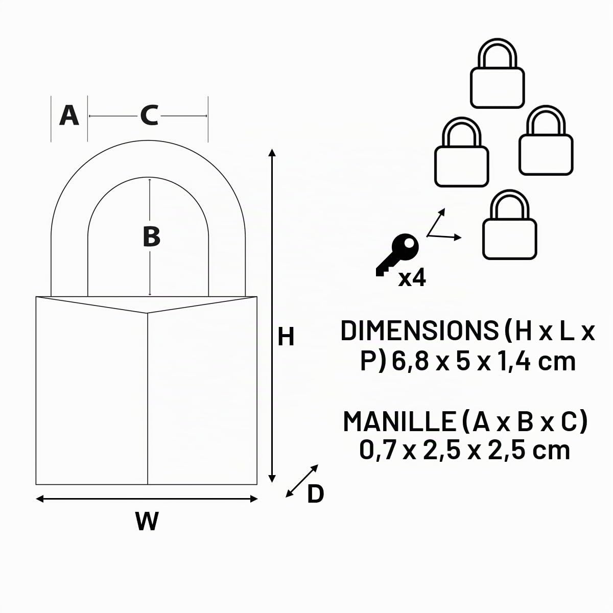 Master Lock 150EURQNOP 4 Cadenas laiton 50 mm Or