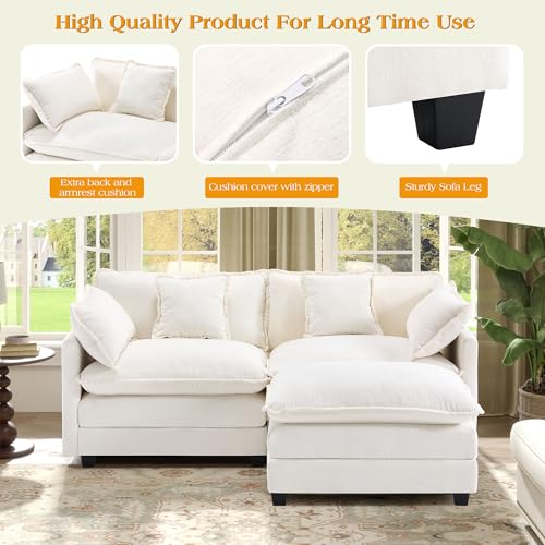 Image of 77.6 inch Modular Sectional Sofa,Loveseat Couch for Living Room, Modern Deep Seat Sofa 2 Seater Chenille Fabric Comfy Cloud Couches with Throw Pillows & Ottoman for Living Room,Apartment