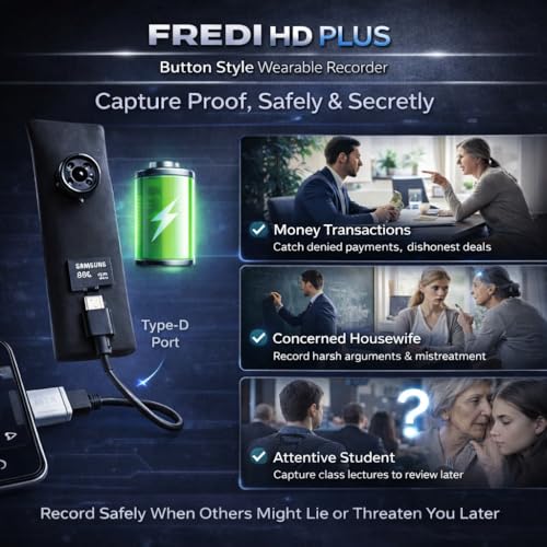 Image of FREDI HD PLUS Button Wearable Mini Cam, No WiFi No App Required, 1080P Video & Audio Recording, One Button Operation, Small Clip Device with Memory Card Support for Daily Use