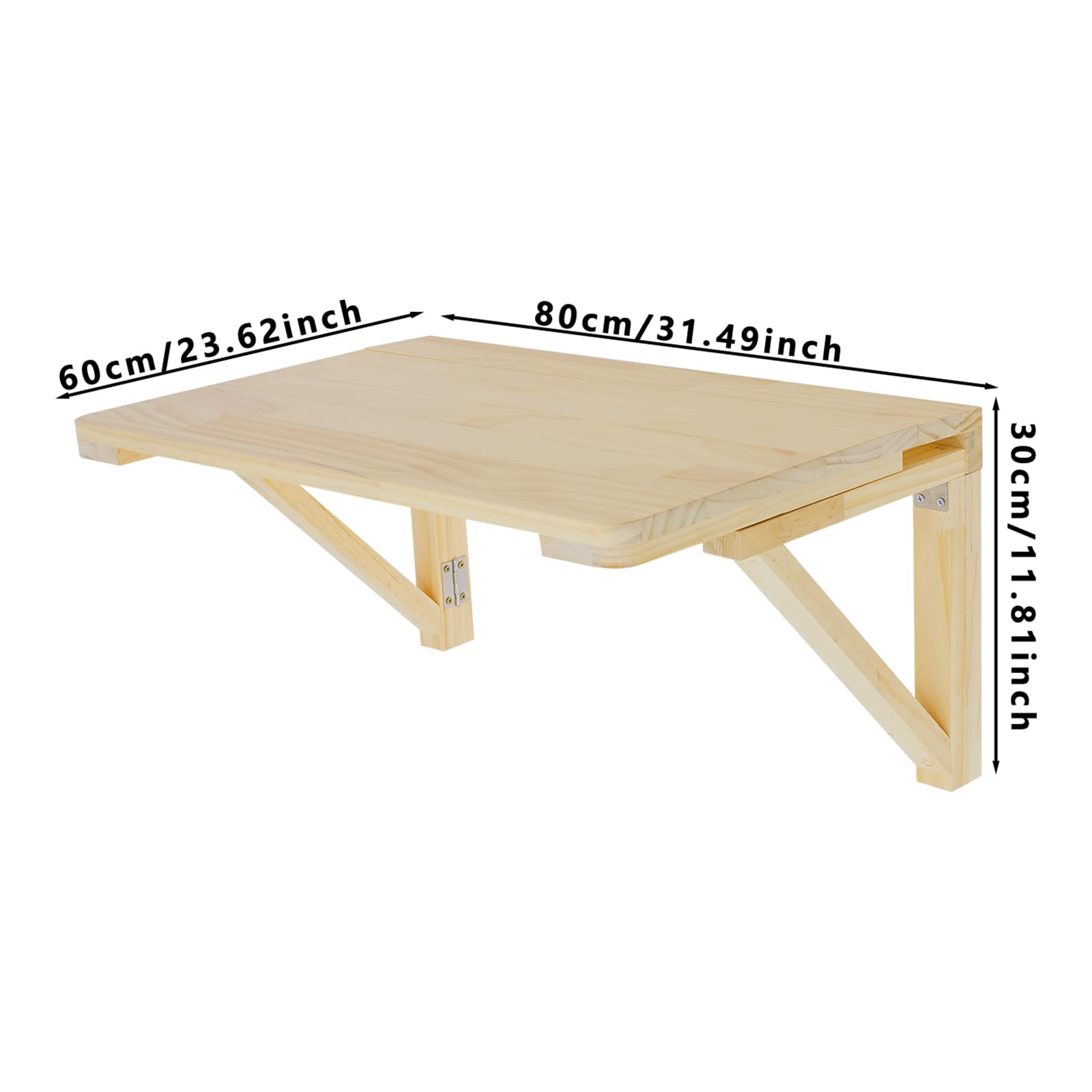 Tavolo Pieghevole a Parete - Scrivania a ribalta in Legno di Pino da 80 cm, scrivania a Parete salvaspazio per Piccoli Ambienti, mensola Galleggiante Rustica per Piccoli spazi, Cucina, lavan