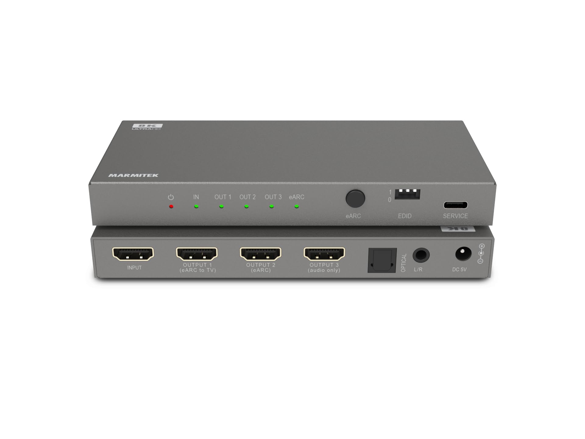 Marmitek Connect AE34 - Extracteur HDMI Audio eARC – Extractor & Convertisseur pour connecter deux systèmes audio (amplificateur AV + barre de son) à la TV – 8K 60Hz – EDID – HDMI 2.1 – Dolby Atmos