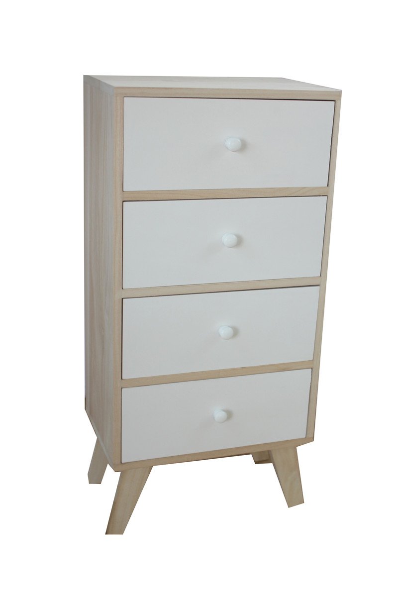 King Home c1708004 szafa 4 szuflady z drewna paulowni z nóżkami w kolorze KD, 40 x 25 x 85,5 h, wielokolorowa, 40 x 25 x 85,5 H