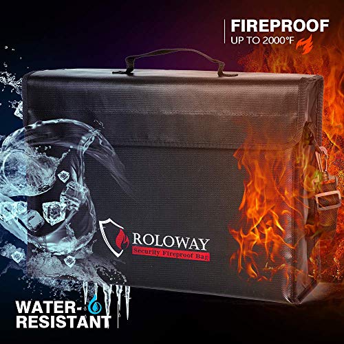 ROLOWAY Large Fireproof Bag, Fireproof Document Bags, Fireproof Money Bag, Water Resistant Fireproof Safe Bag