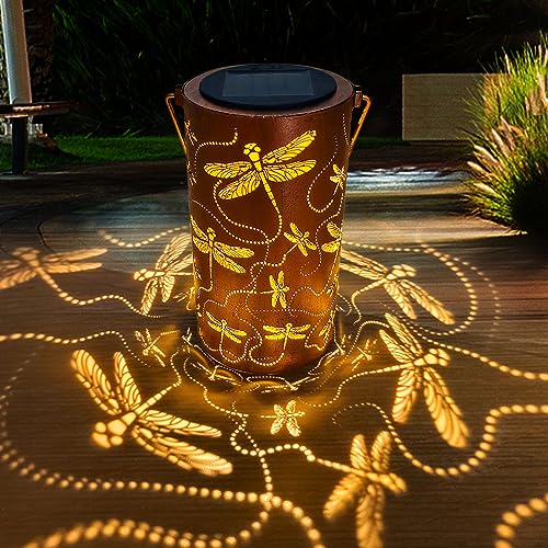 Deco&Dot Faroles solares para exteriores, impermeables, colgantes, decoración de jardín, luces solares para patio, porche, patio, mesa, balcón, césped, camino (libélula)