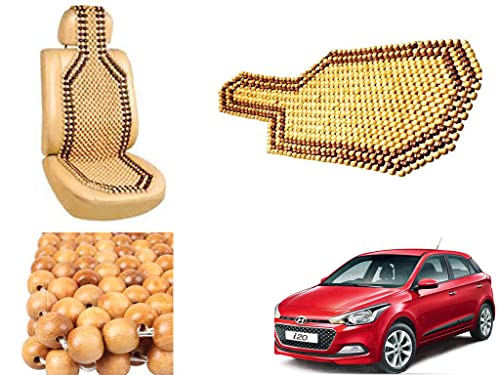 Image of Car Bead Seat Wooden Beads Cushion Cover Pad for Hyundai I20 Elite, Acupressure Sitting Seat Cover | Cream Color - Pack of 1