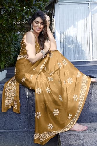 Image of MIRCHI FASHION Saree for Woman Chiffon Batik Printed | Lightweight Daily Wear Women's Office Sari with Blouse Piece (Available in 40 Colours)
