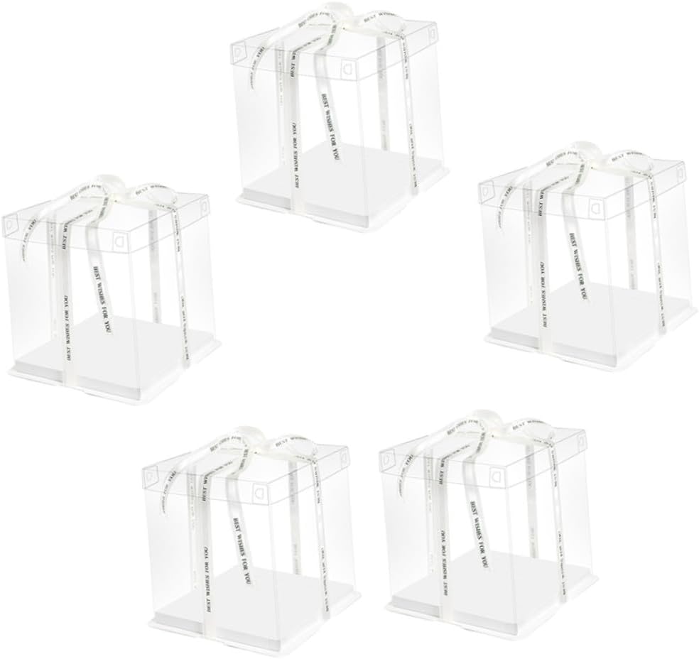 ARTIBETTER 5pcs 8-inch Square Cake Storage Boxes with Lid, Food-grade Birthday Cake Carrier Containers for Baking and Dessert Packaging