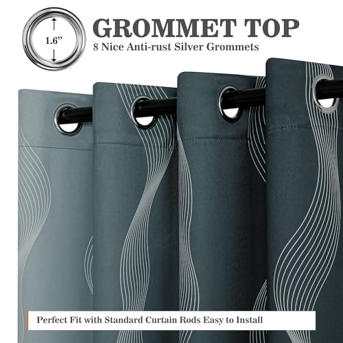 Image of MYSKY HOME Grey and Greyish White 95% Blackout Ombre Curtains 84 inch Long 2 Panels Set for Living Room Bedroom Black Out Thermal Insulated Energy Saving Wave Line Foil Print Grommet Drapes, 52 inch W