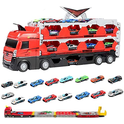 Mega Hauler Truck with Ejection Race Track, Car Transporter Toy Truck