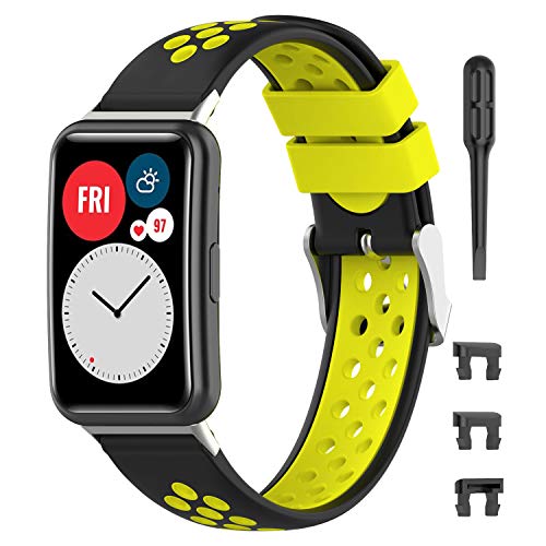 Preisvergleich Produktbild Keweni Ersatzarmband Kompatibel mit Huawei Fit Watch Armband, Weichem Silikon Sportarmband Kompatibel mit Huawei Fit Watch (Schwarz Gelb)