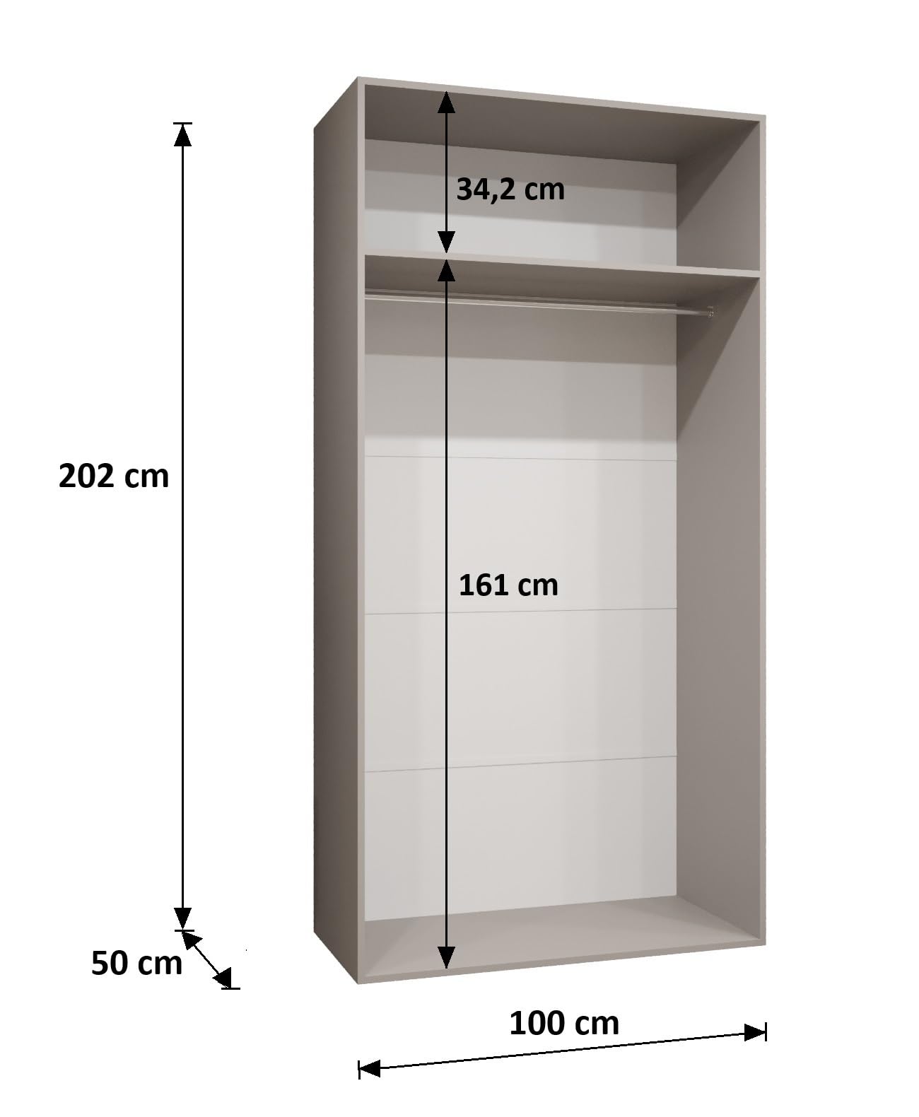 MEBLE KRYSPOL - Kleiderschrank mit Spiegel - Drehtürenschrank - Schrank 100x202x52cm - Garderobenschrank Schlafzimmer, Flur, Jugendzimmer - Farbe Weiß, Griff Kaschmir - Marbella 3 100