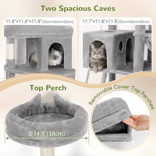 Image of Globlazer Heavy Duty Cat Trees for Large Cats, Sturdy 72in Maine Coon Cat Tree for Large Cats 20 lbs+ Heavy Duty Cat Tower for Adult Biggest Cat with 6 Scratching Posts, Hammock, S72, Light Grey