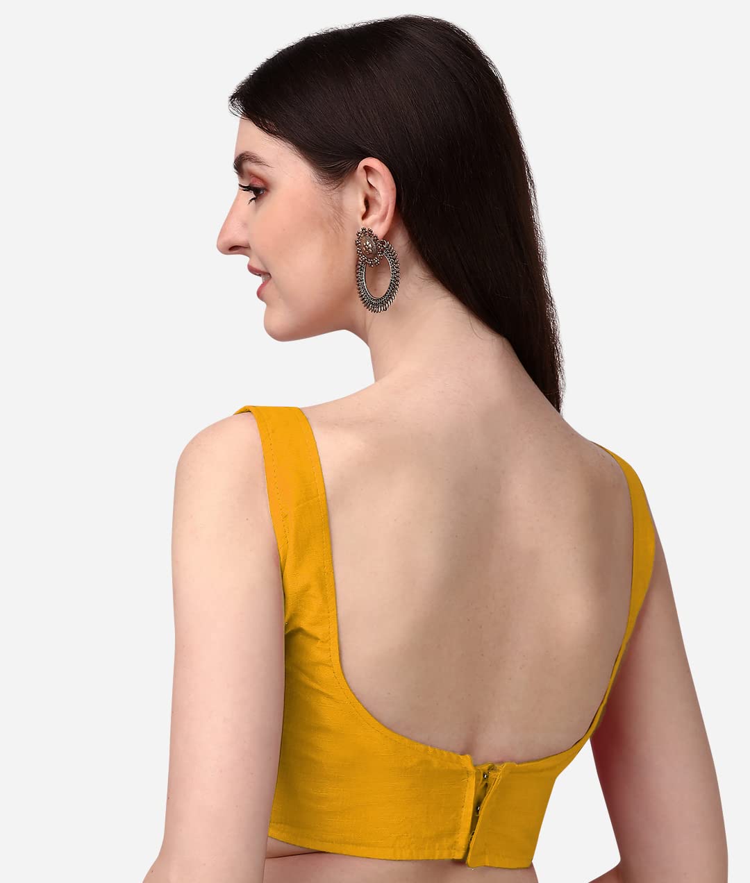 Vihu Fashion Plain Sleeveless Pattern Readymade Blouse U Neck Choli (Yellow, 36)