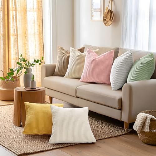 Mecatny Corduroy Decorative Throw Pillow Covers 18x18 Set of 2 for Sofa Living Room, Soft Neutral Boho Couch Pillow Covers for Home Decor, Sage Green