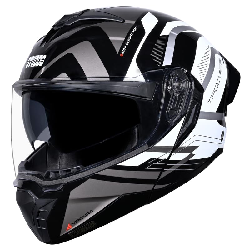 Image of Studds Trooper D3 Flip-up ISI and DOT Certified Helmet with Dual Visor (Black & White - L)