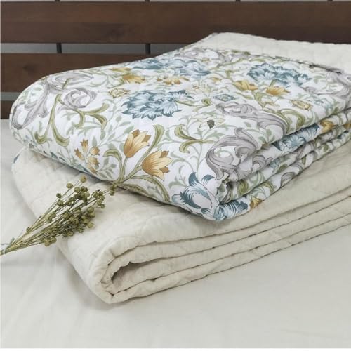 [ ブルー ] [掛敷セット]爽やかリネンコットンガーゼケットと敷パッド 3451S3452-BL