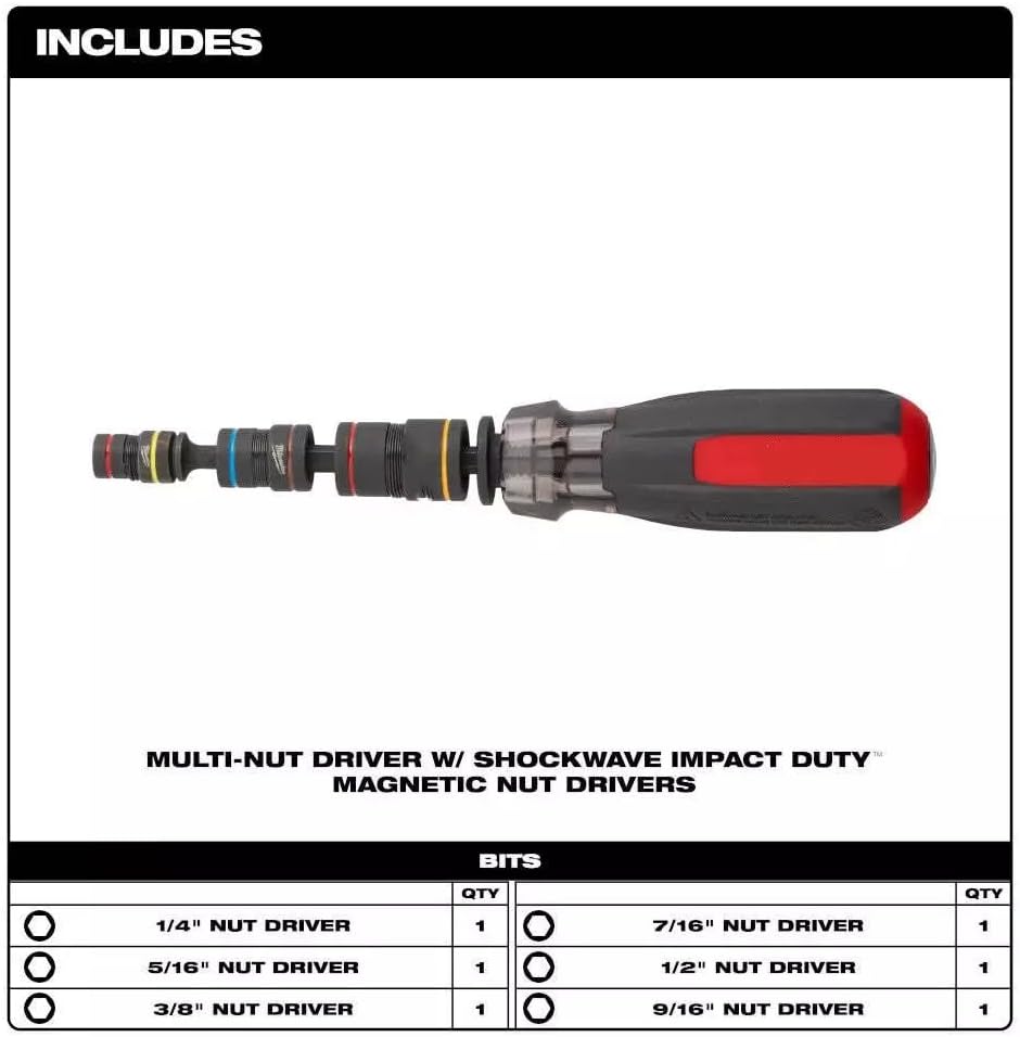48-22-2921 For Milwaukee Tool Multi-Nut Driver,Solid,1/4 In Hex Sz