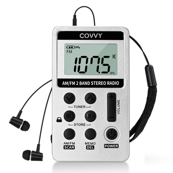 COVVY Radio de Poche Portable Mini Récepteur AM FM Personnel avec Batterie Rechargeable et Écouteurs, Convient pour la Course à Pied, la randonnée, Le...
