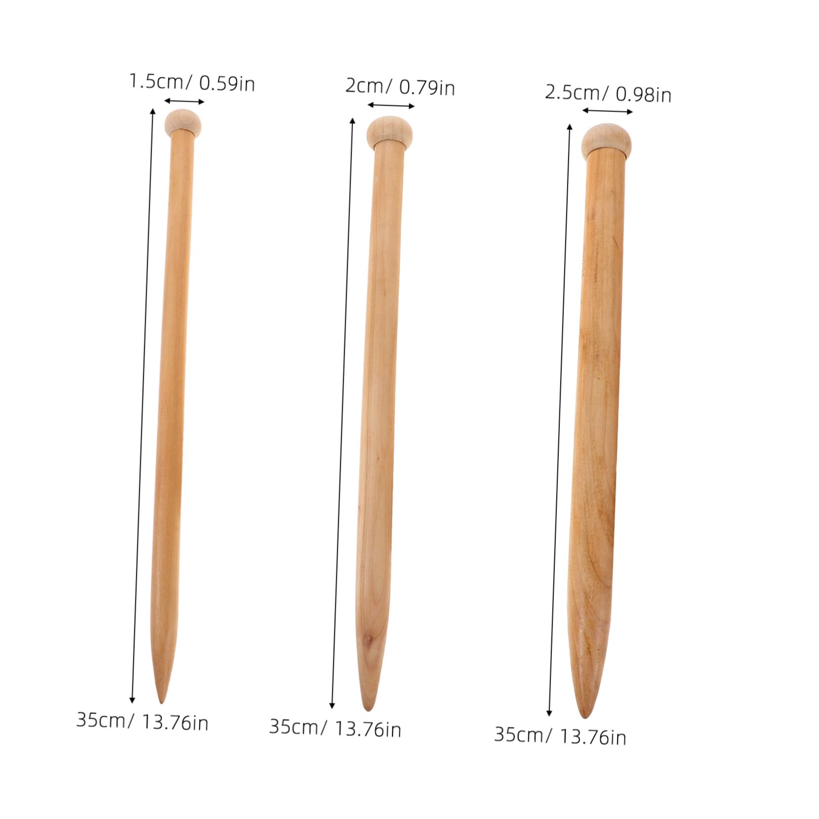 Agujas de Tejer Rectas de Madera Beige para Hilo Grueso, 6 Piezas