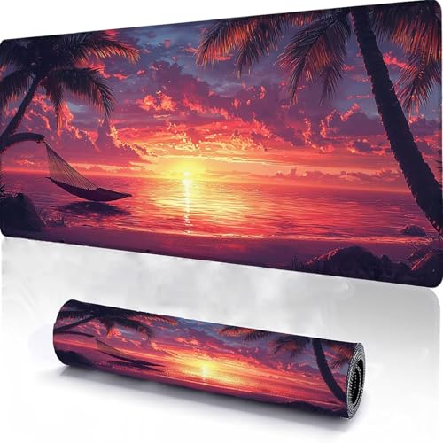 Alfombrilla de Ratón para Juegos 900x400x3mm, Mouse Pad Lavable áRbol, Alfombrilla Ratón Sobremesa Portátil, Borde con Costura, Base Antideslizante, Adecuado para Juegos de Oficina en Casa Playa Q-0