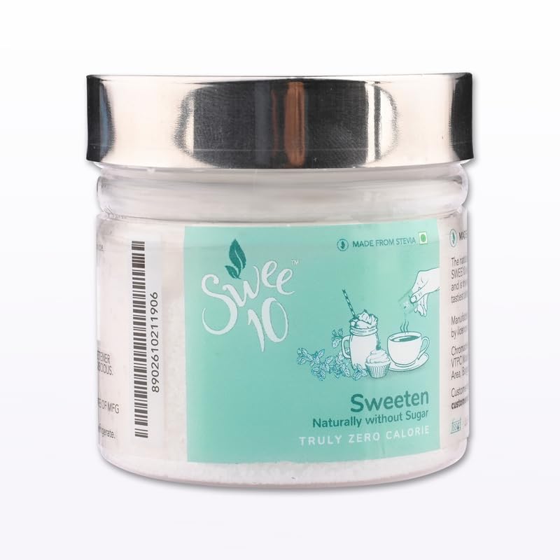 Swee10 Natural Stevia Sweetener | Sugar Free | Non-GMO | Zero Calorie Sugar Substitute| keto & Diabetic Friendly, Low Glycemic| 100g Jar (Pack of 1) (B06WWK77HV) Amazon Price History, Amazon Price Tracker