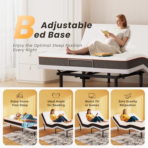 Image of Electric Queen Adjustable Bed Frame with Wireless Remote, Head Foot Incline, USB, Underbed Light - Heavy Duty Platform, Easy Assembly, Zero Gravity - Bedframe Basic with Quiet Motor