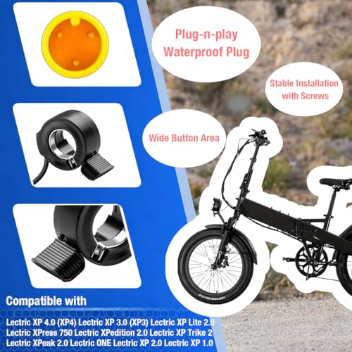 Image of Ebike Full Throttle for Lectric XP4 /XP 3.0 /XP Lite /Xpedition, 12V-72V 3 Pin Waterproof Connector, Right Hand Twist Throttle for Lectric XP4 Ebike Plug & Play, Electric Bike Throttle Replacement