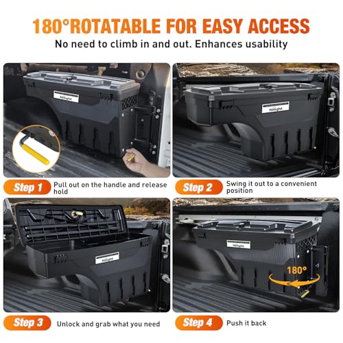 Nilight Truck Bed Tool Box Passenger Side Truck Tool Box Fit for Chevrolet Silverado 1500 GMC Sierra 1500 2019 2020 ABS Swing Case Truck Bed Storage Box with Lockable Lid Waterproof Wheel Well Toolbox by Nilight - Used condition - Image 4