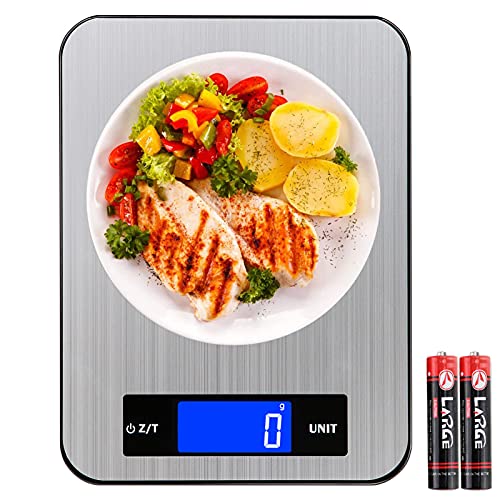 YYQ Bilancia da Cucina Elettronica Digitale 20Kg/1g Alta Precisione Acciaio Inossidabile + Vetro Temperato, Funzione Tara, Display LCD Retroilluminato (2 Batteries Incluse)
